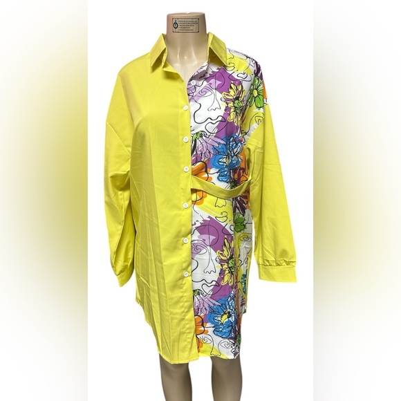 Floral Yellow Shirt Dress - Picture 3 of 6